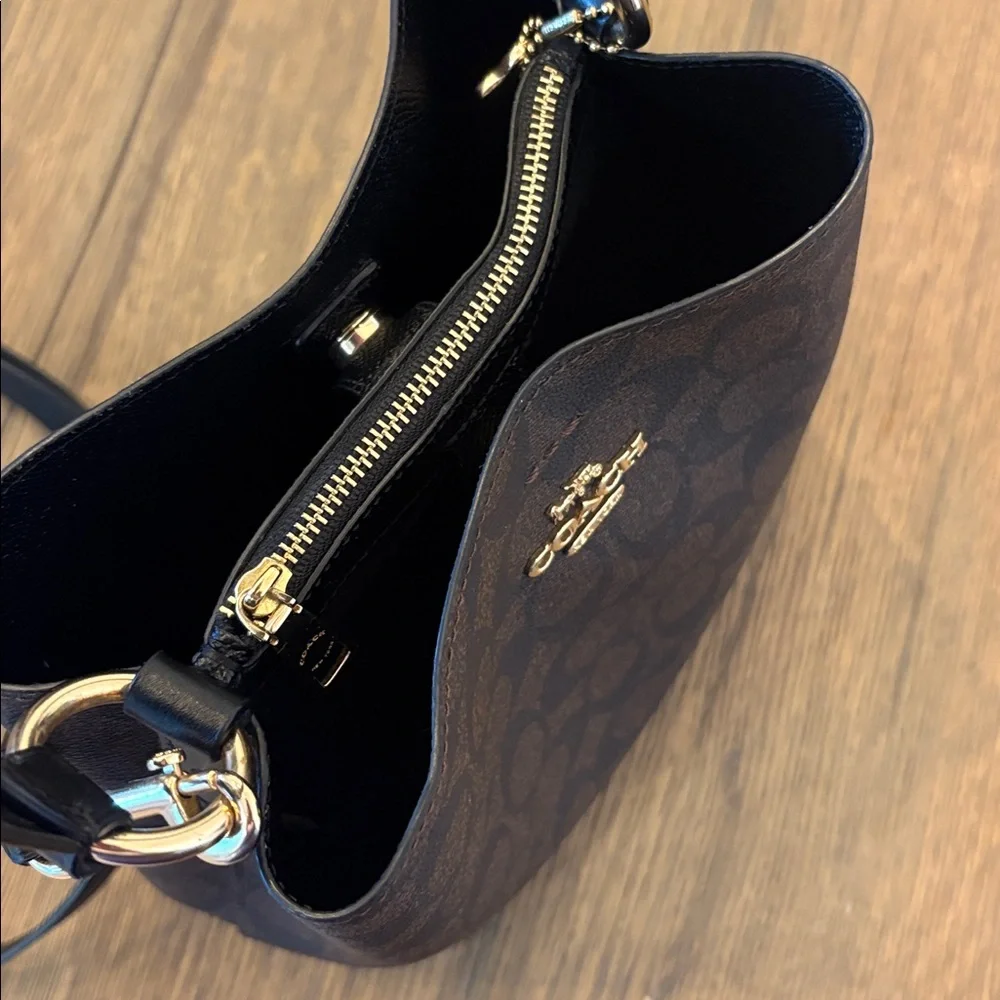 Coach Dark Brown Shoulder Bag with Gold Accents - Picture 2 of 8